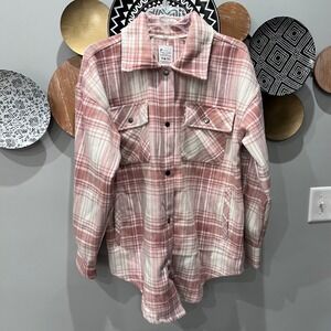 Fornia Pink Plaid Shacket Women Extra Small Recycled Blend Button Front Jacket